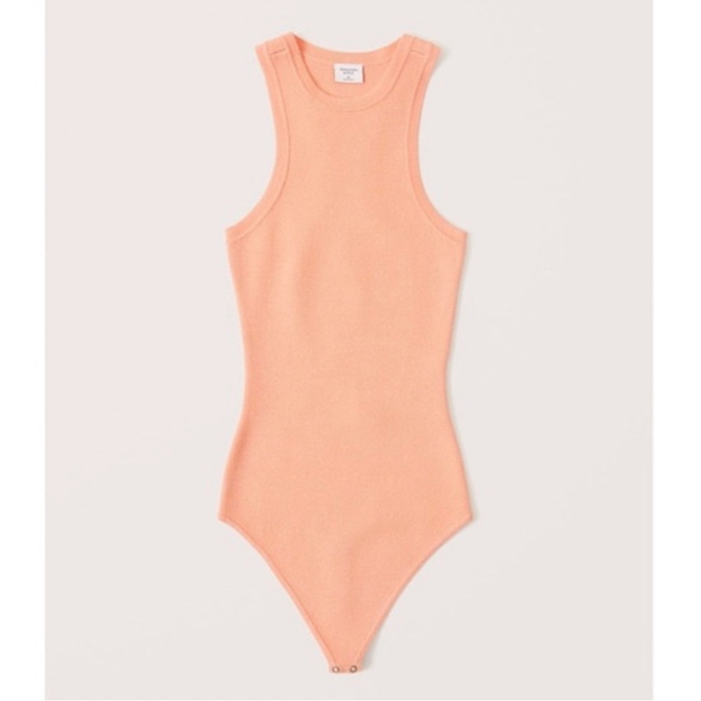 Abercrombie & Fitch Peach Scuba Neck Knit Bodysuit